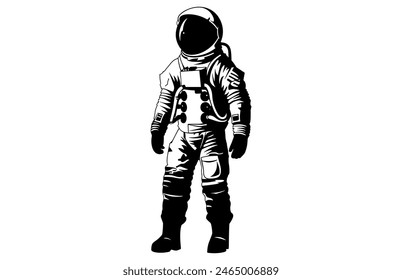 Astronauta Silueta Ilustración vectorial negra, Astronauta Silueta en trajes espaciales, Spaceman Silueta.