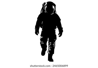 Astronauta Silueta Ilustración vectorial negra, Astronauta Silueta en trajes espaciales, Spaceman Silueta.