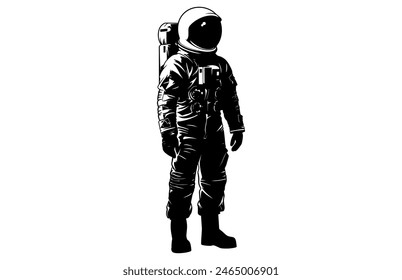 Astronaut Silhouette Black Vector Illustration, Astronaut Silhouette in spacesuits, Spaceman Silhouette.