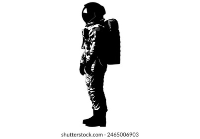 Astronaut Silhouette Black Vector Illustration, Astronaut Silhouette in spacesuits, Spaceman Silhouette.