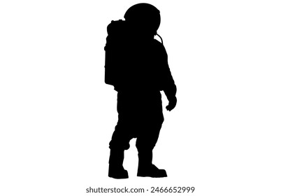 Astronauta Silueta Ilustración vectorial negra, Astronauta Silueta en trajes espaciales, Spaceman Silueta.