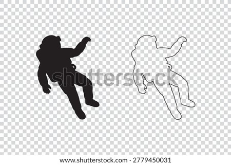 Astronaut silhouette and outline floating in space