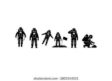 Astronaut Silhouette Vector Icon Collection Set