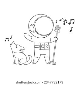 Astronaut sings with the dog for coloring