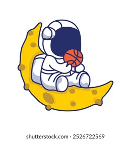 Astronaut sit on a cake design technology vector icon