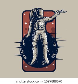 astronaut sit on the planet vector illustration