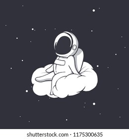 astronaut sits on cloud and watch to space.Cosmic characters