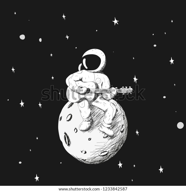 Astronaut Sits On Moon Against Starry Stock Vector Royalty Free 1233842587 Shutterstock 9314