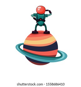 astronaut sits on Saturn.Cute spaceman alone in outer space.Prints design.Childish vector illustration