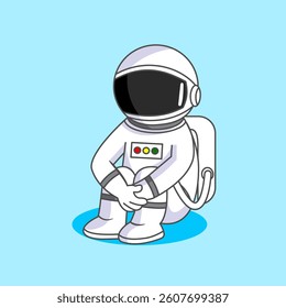 Astronaut sitting alone on the ground Illustration Vector Cartoon Design