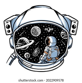 astronaut sitting contemplating in helmet frame