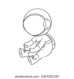 Astronaut sitting fixing his shoelaces for coloring