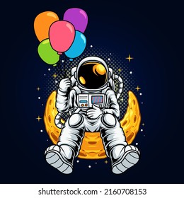 Astronaut Sitting Holding A Balloon