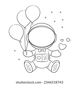 Astronaut is sitting holding a balloon for coloring