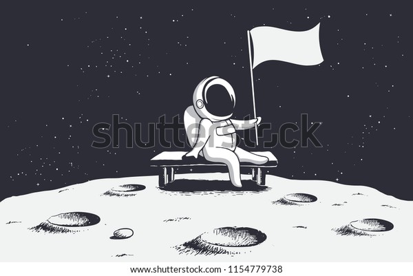 Astronaut Sitting On Bench On Moon Stock Vector (Royalty Free) 1154779738