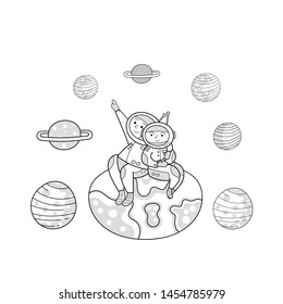 Astronaut sitting on earth. vector illustration in cartoon style