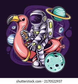 Astronaut Sitting on a Flamingo Summer