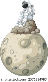 Astronaut sitting on a moon rock