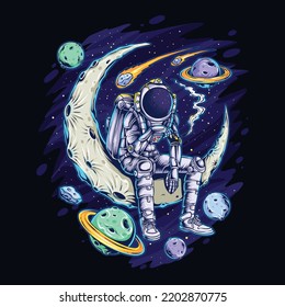 Astronaut Sitting On The Moon In Space Smoking