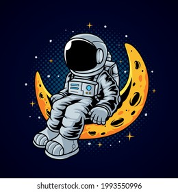 Astronaut sitting on moon vector illustration