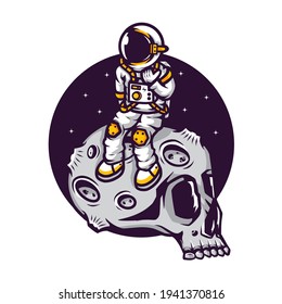 Astronaut sitting the skull the moon