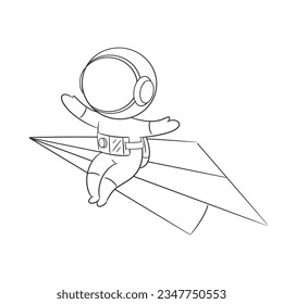 Astronaut is sitting in a paper airplane for coloring