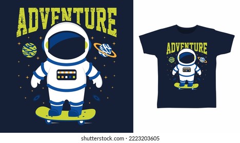 Astronaut with skateboard cartoon tshirt arts design