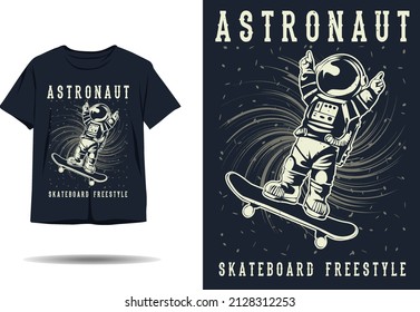 Astronaut skateboard freestyle silhouette t shirt design