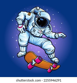 Astronaut skateboard space illustration vector