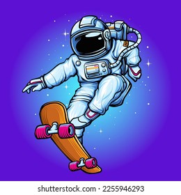 Vector de ilustración astronauta del espacio en skateboard
