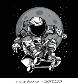 astronaut skateboard space moon illustration 