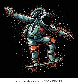 astronaut skateboarding in the galaxy 
vector illustration