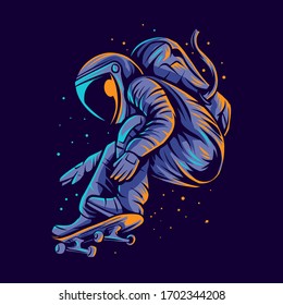 astronaut skateboarding jump vector illustration