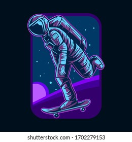 astronaut skateboarding on planet vector illustration
