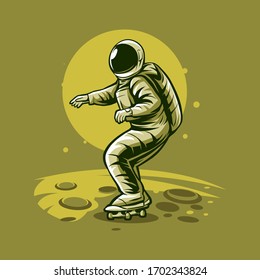 astronaut skateboarding on planet vector illustration