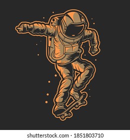 astronaut skateboarding on space illustration vector