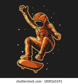 astronaut skateboarding on space vector illustration