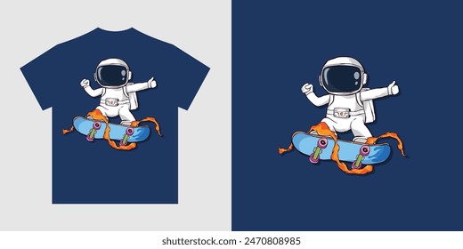 Astronaut skateboarding in Space Cartoon Vector Icon Illustration. Science Sport Icon Concept Isolated Vector. for clothing design