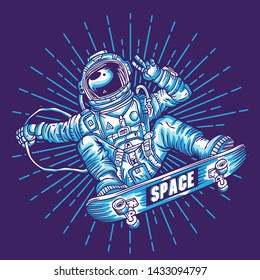 Astronaut Skateboarding Surfing in Space Vector Illustration 