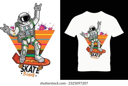Astronaut skateboarding t-shirt design.Colorful and fashionable t-shirt design for men and women.