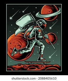 astronaut skateboarding. For t-shirts, stickers and other similar products.