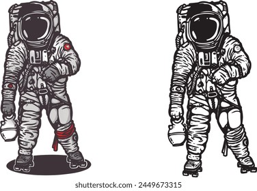 Astronaut with skates and a jug in his hand