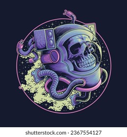 astronaut skull floating in space