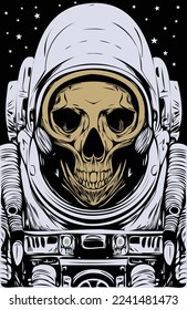 Astronaut skull hand drawn vector colorful image