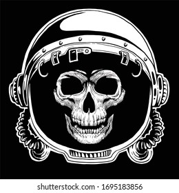 Astronaut skull vector drawing isolated on black background