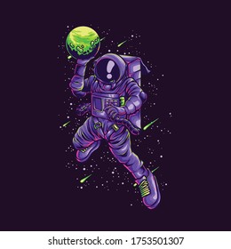 ASTRONAUT SLAMDUNK ILLUSTRATION  perfect for tshirt, apparel, atickers, cases, mugs, wall art, notebooks, pillows, to tes, pins, magnets, maks