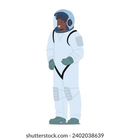 Astronaut In A Sleek Spacesuit Stands Confidently, Helmet Gleaming. Symbolizing The Essence Of Space Exploration, The Figure Exudes Professionalism And The Adventurous Spirit Of Cosmic Profession