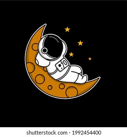 Astronaut Sleeping in the Moon Cartoon Vector Illustration