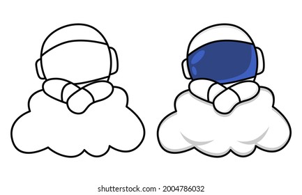 Astronaut sleeping on the cloud coloring page for kids