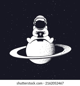astronaut with smartphone in space